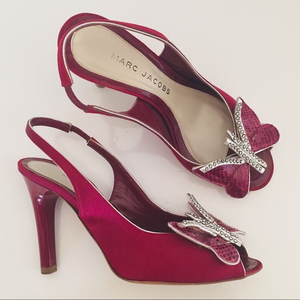 Vintage 90’s Marc Jacobs Raspberry Butterfly Peep Toe Heels